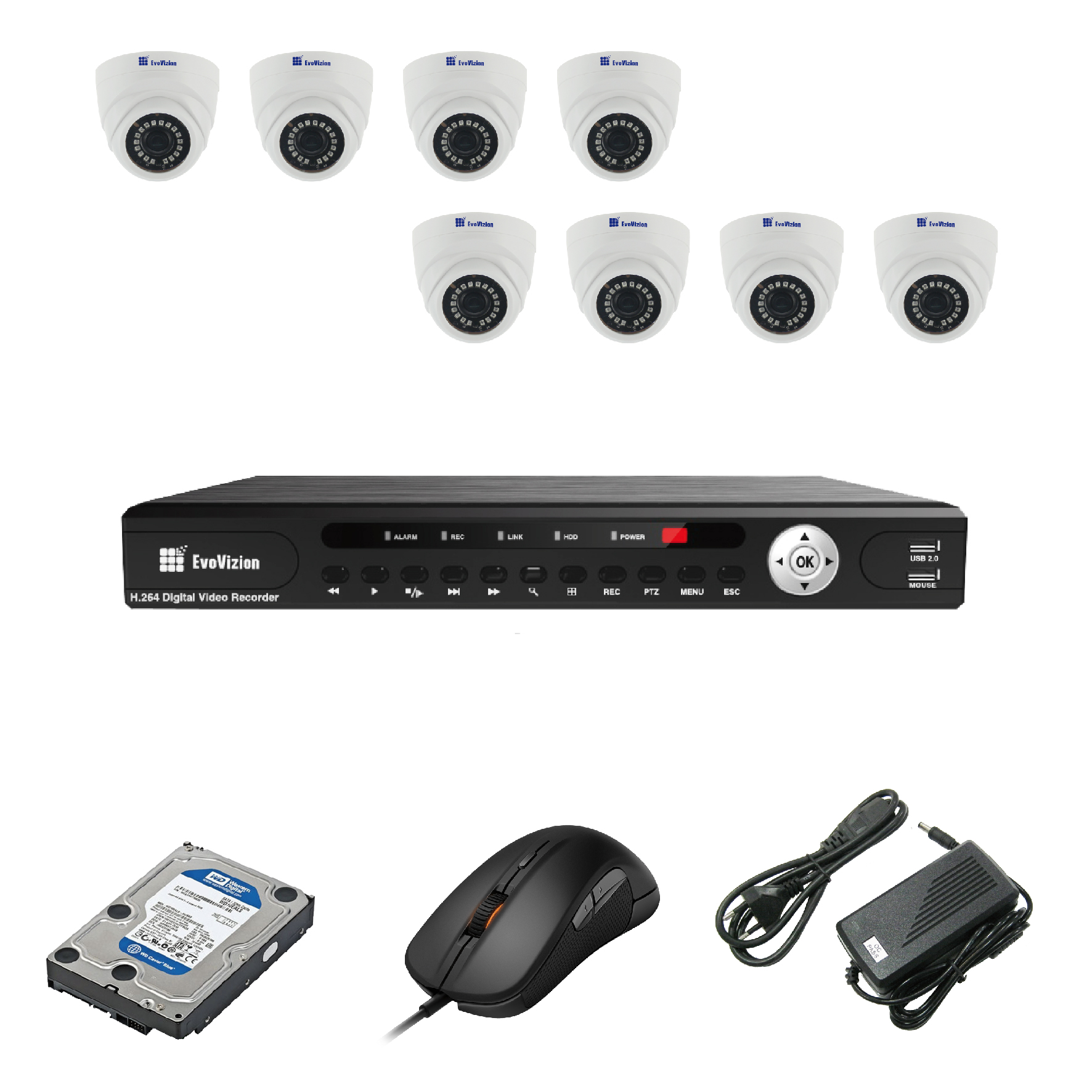 Комплект видеонаблюдения EvoVizion 8DOME-100-LITE + HDD 1 Тб