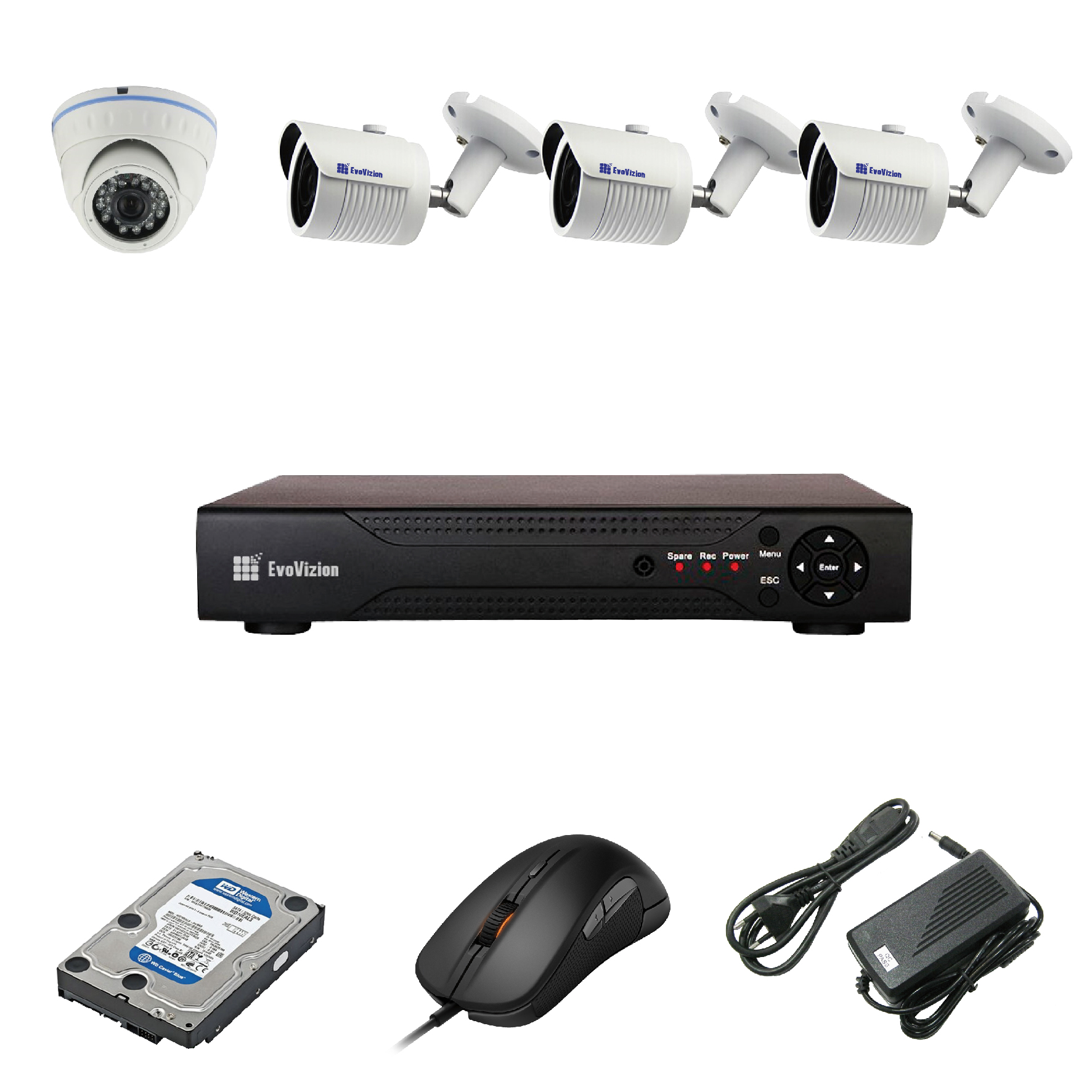 Комплект ip видеонаблюдения EvoVizion IP-1DOME-M-3OUT-130 + HDD 500 Гб