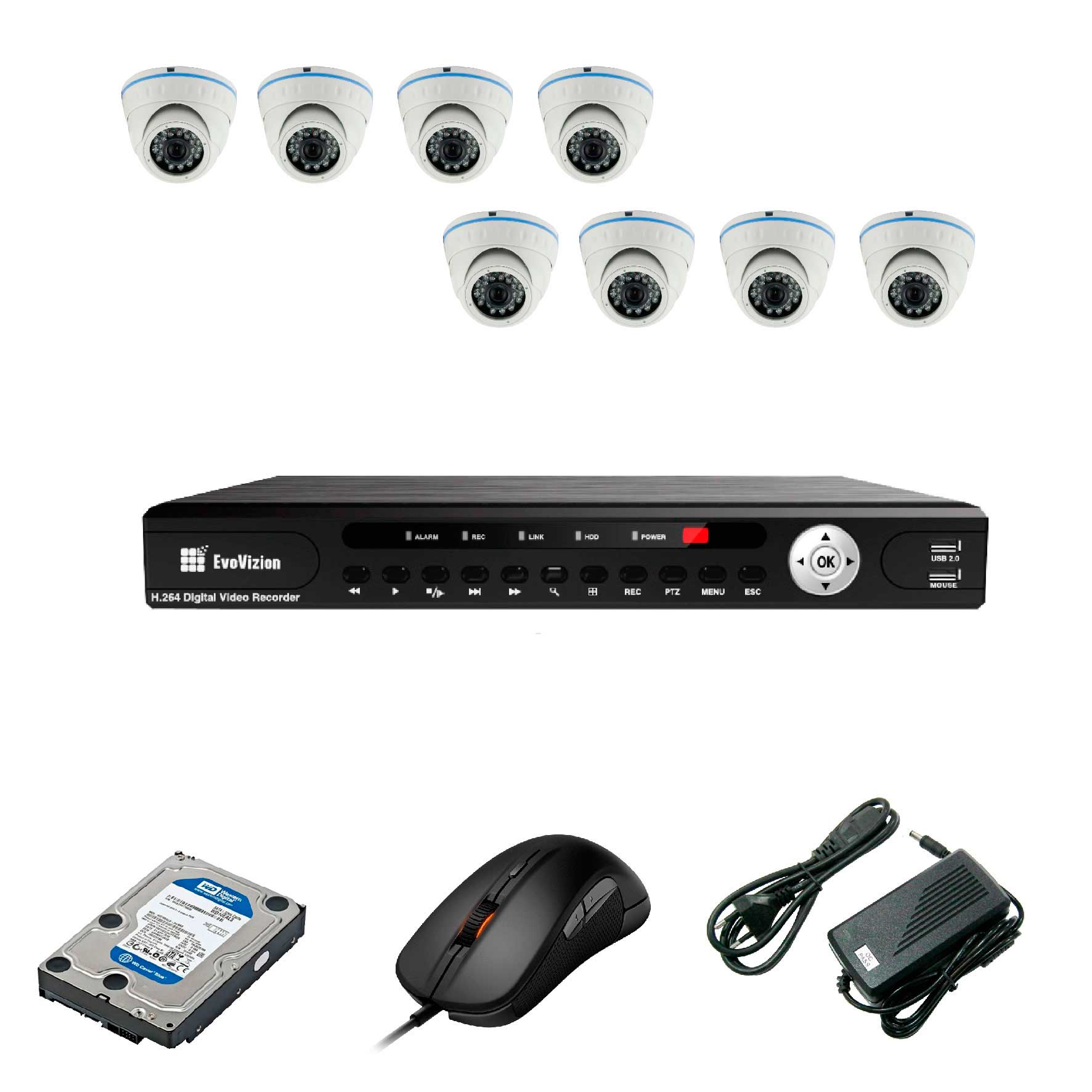 Комплект видеонаблюдения EvoVizion 8DOME-M-100 + HDD 2 Тб