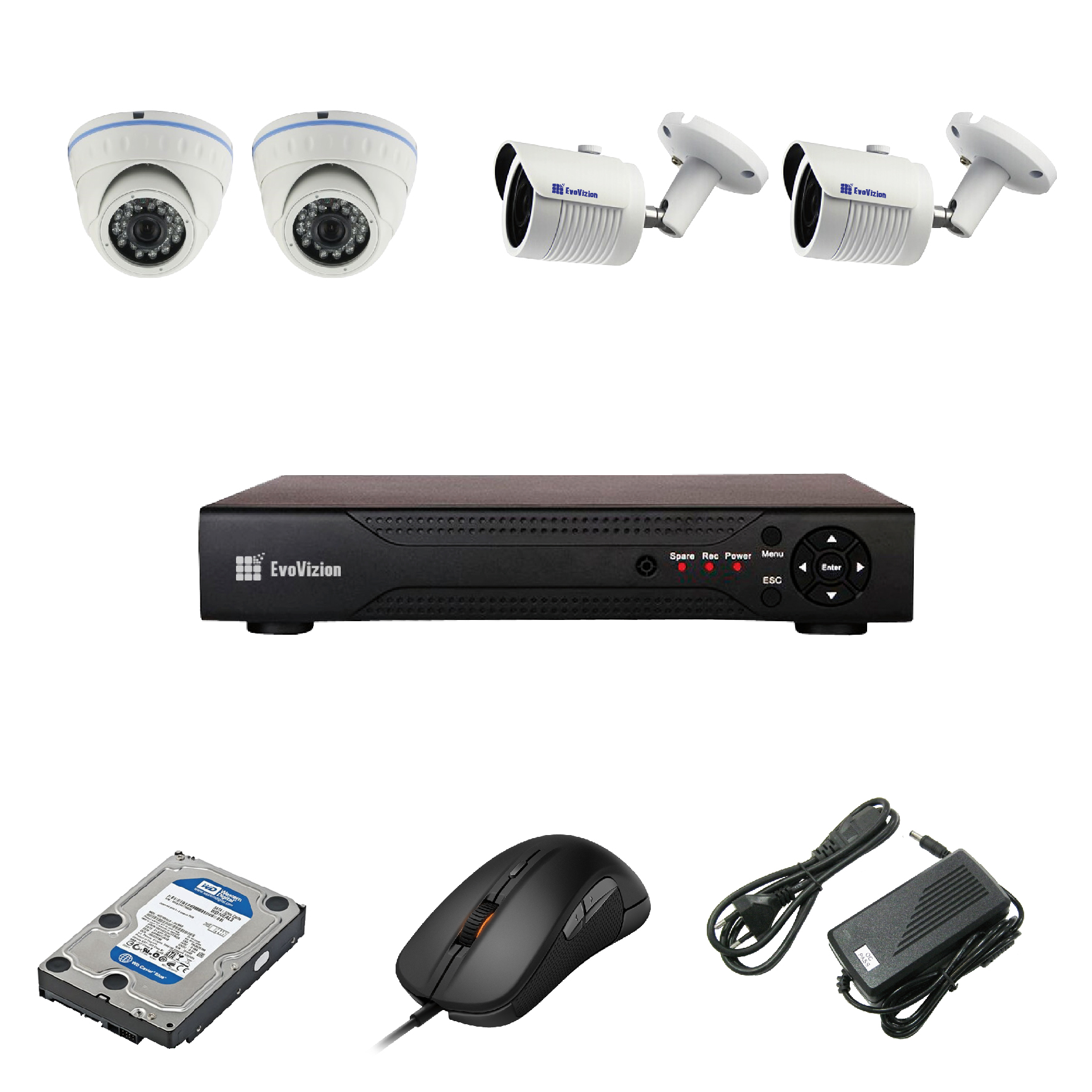 Комплект ip видеонаблюдения EvoVizion IP-2DOME-M-2OUT-240 + HDD 500 Гб